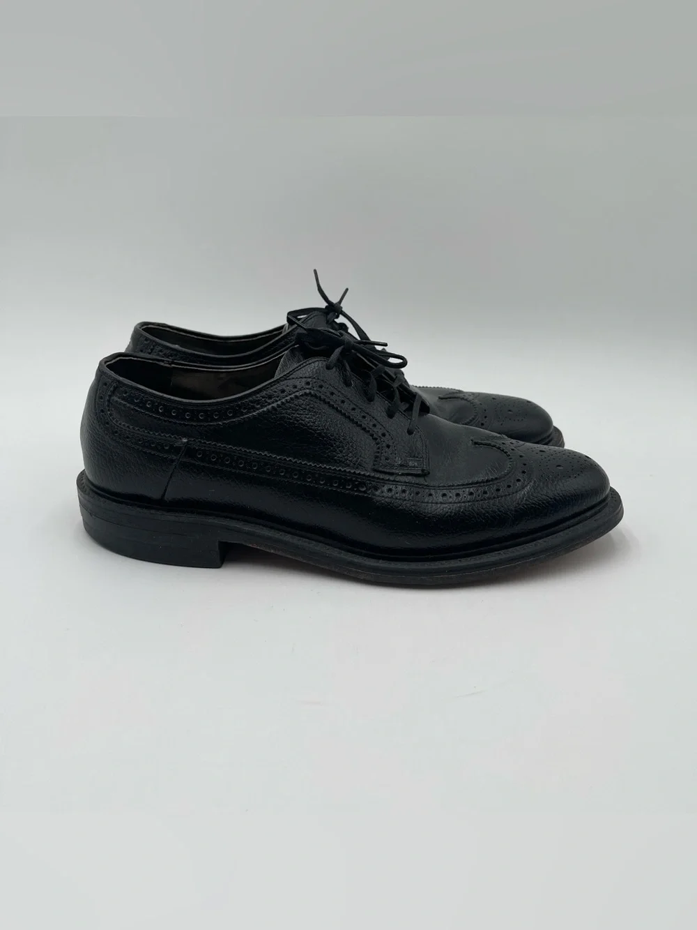 VTG Hanover Mens Longwing Wingtip Brogue Derby Oxford Dress Shoes Size 8.5 Black